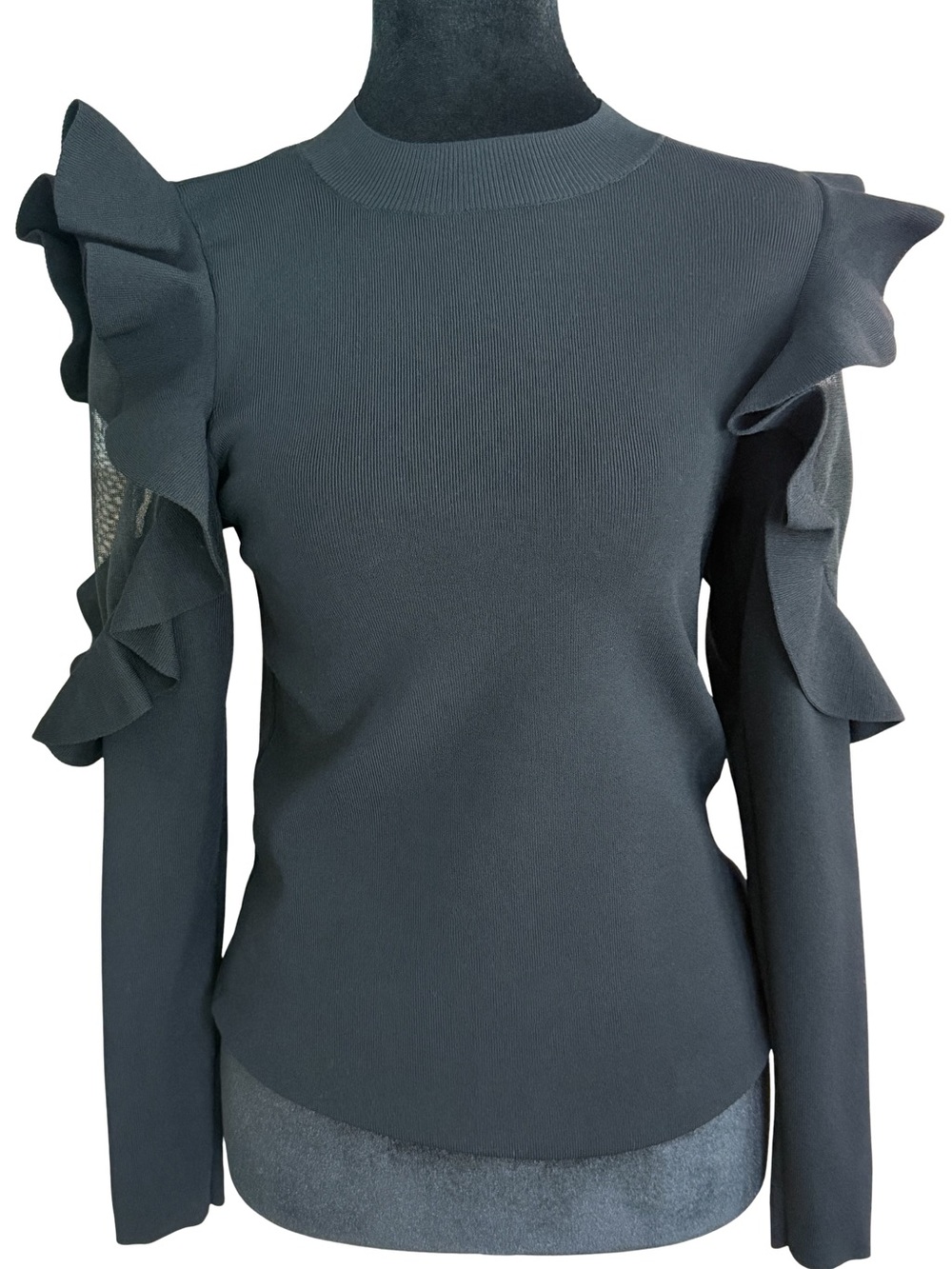 Ted Baker Black Ruffle-Sleeve Knit Top. Size 2.
